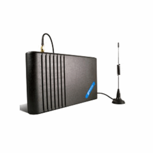 Black rectangular device with antenna for wireless communication.