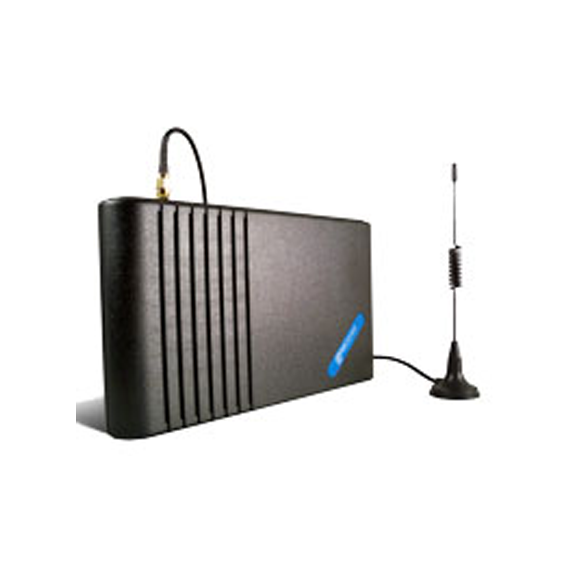 Black rectangular device with antenna for wireless communication.