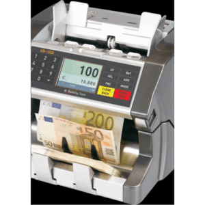 A machine counting and sorting euro banknotes.