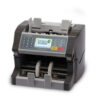 A compact bill counting machine with digital display and keypad.